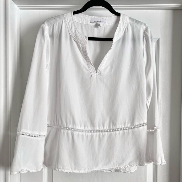 Fourteenth Place White Peplum Ladder Lace Blouse in White Lyocell - Picture 3 of 10